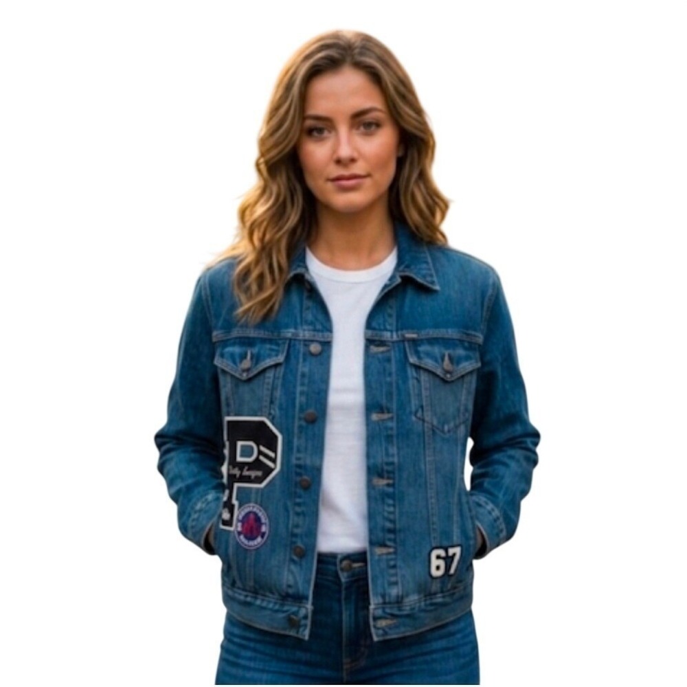 Polo Ralph Lauren Denim Jacket Varsity Patches Blue Original RL Quality S NWOT